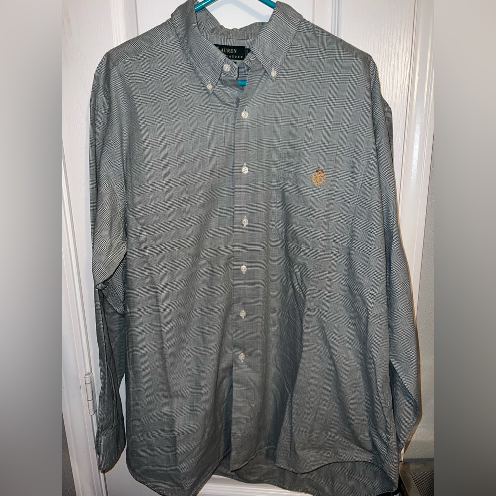 Lauren Ralph Lauren Gray&White Button-Up Crest Logo Shirt Size XL